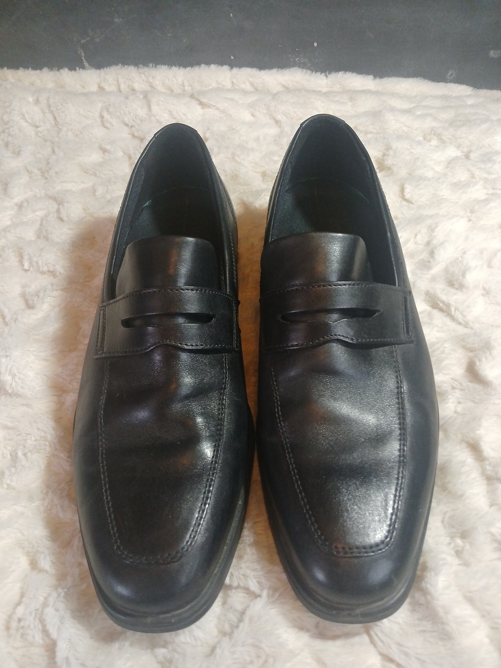 ECCO Mens 46 Queenstown Genuine Leather Black Penny Loafer